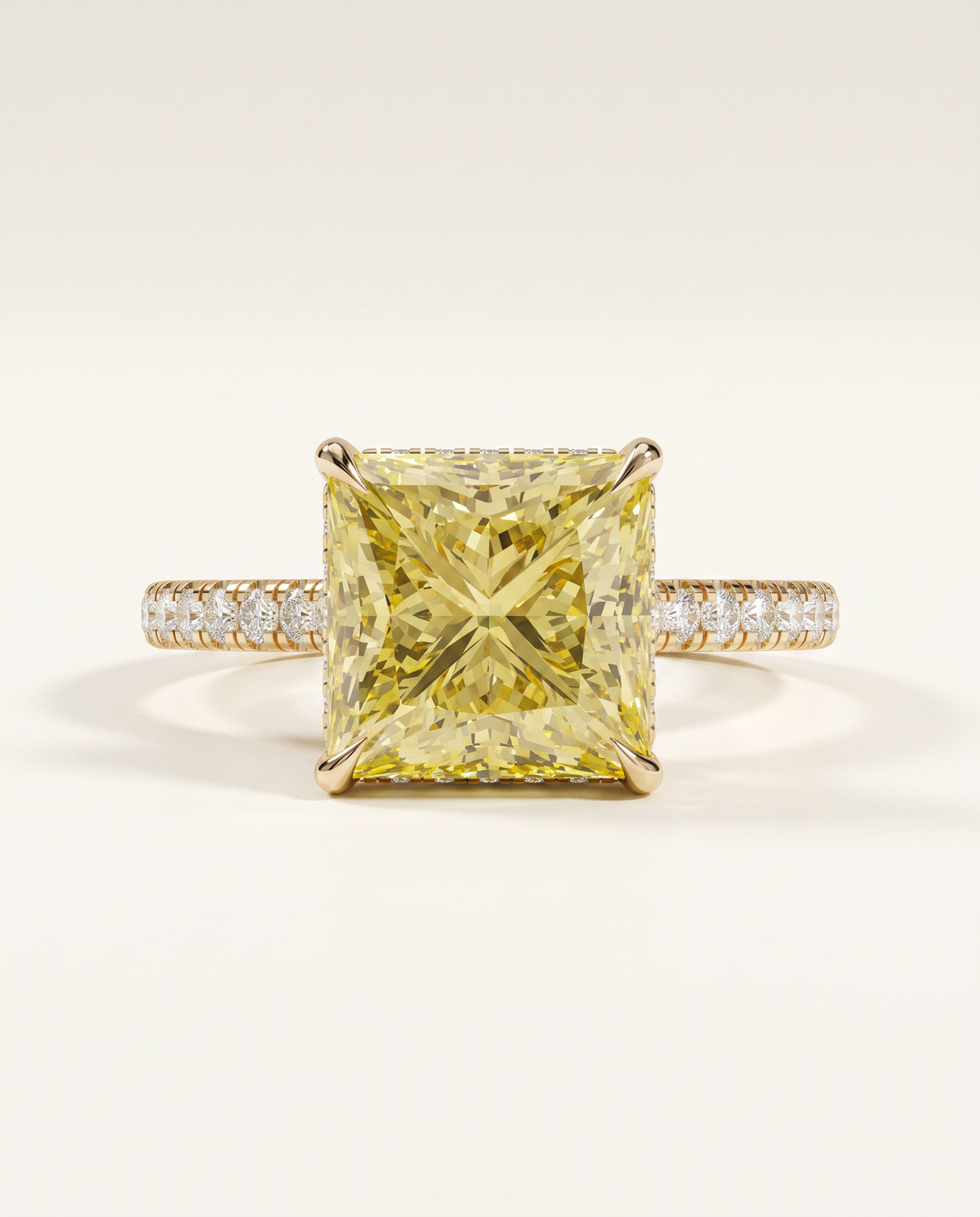 2 to 4 Carat Yellow Lab Grown Diamond Engagement Ring – Princess Cut Hidden Halo | Adele