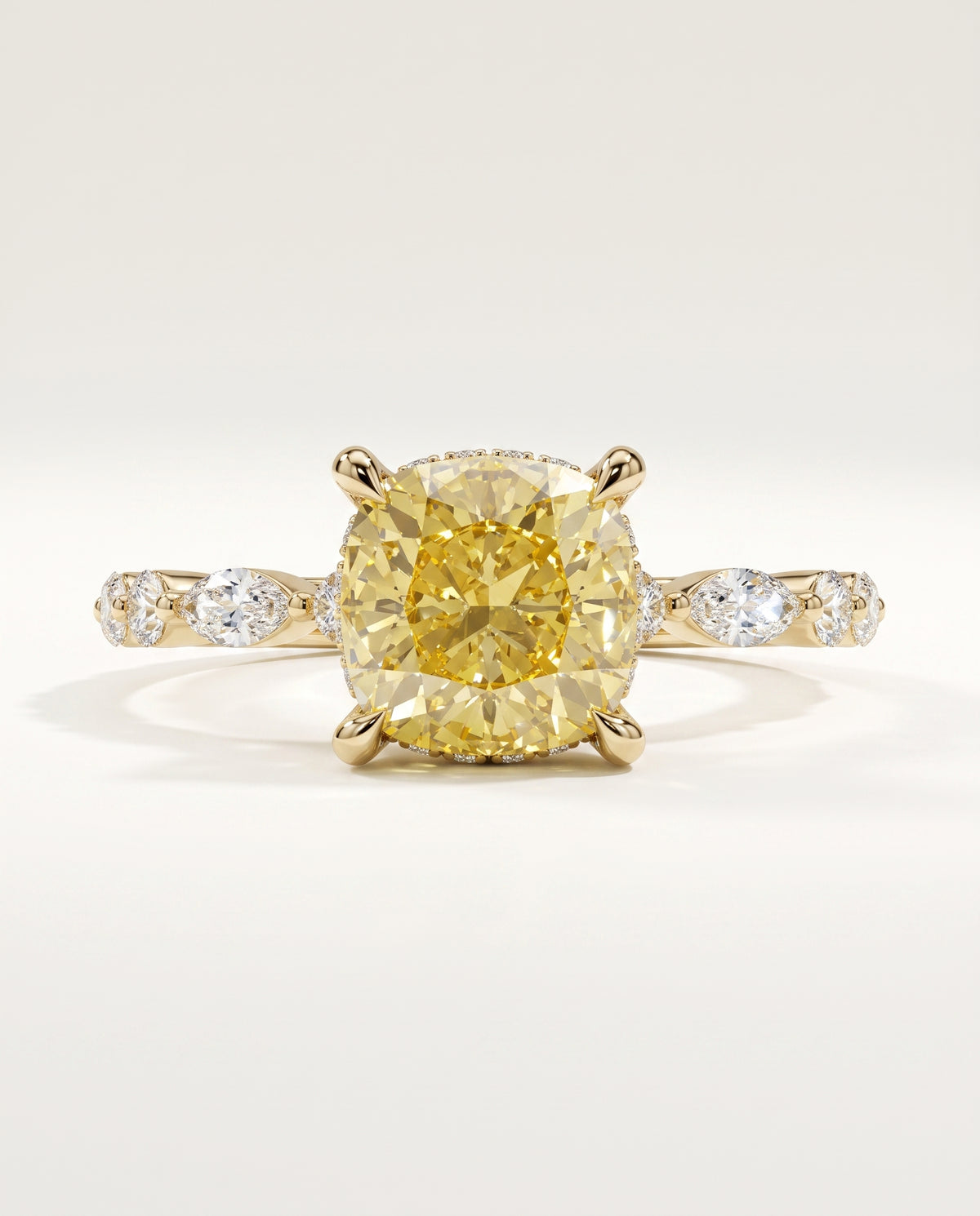 1 to 2.5 Carat Yellow Lab Grown Diamond Engagement Ring – Cushion Cut Hidden Halo | Rosalie