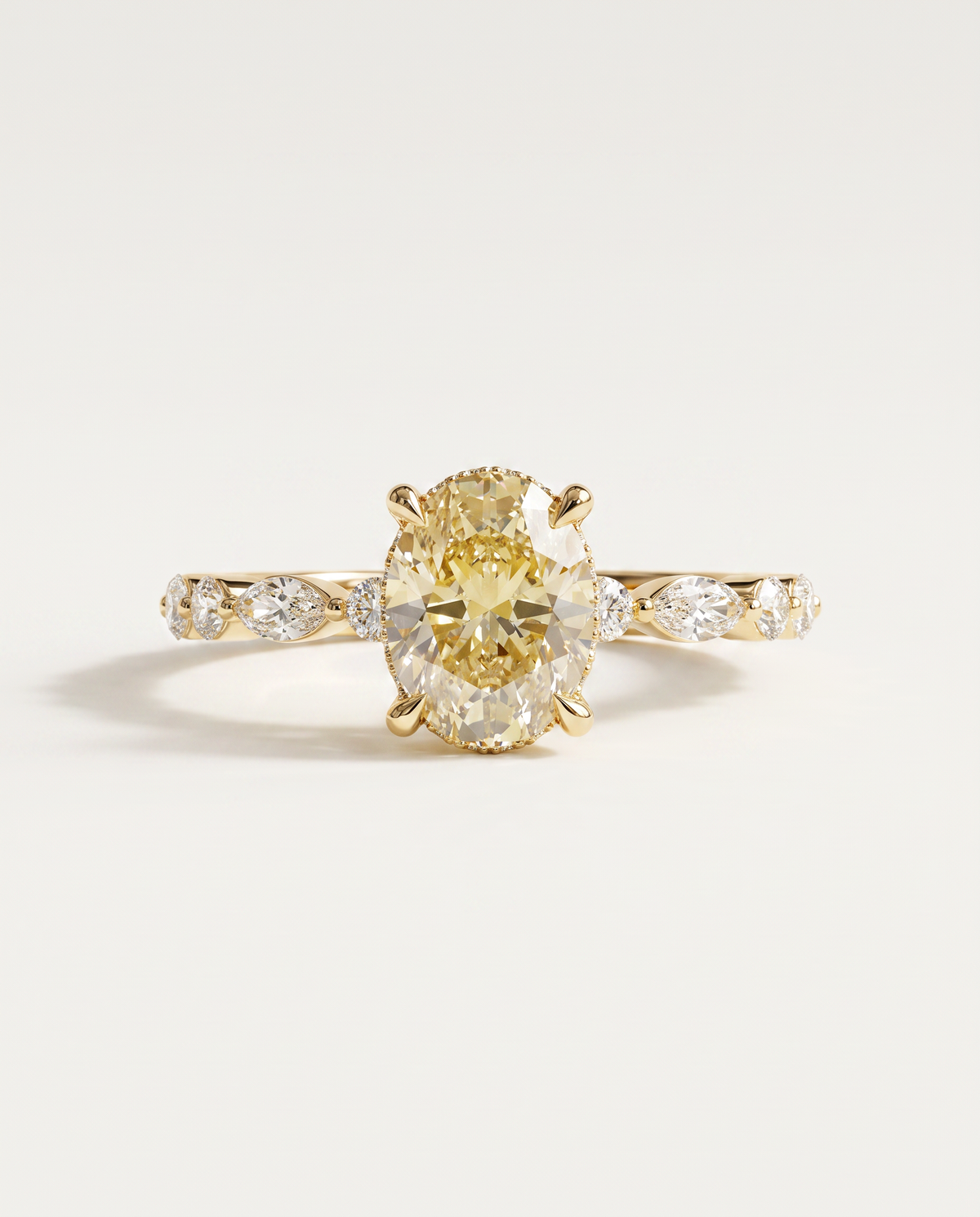 2 to 4 Carat Yellow Lab Grown Diamond Engagement Ring – Oval Cut Hidden Halo | Odette