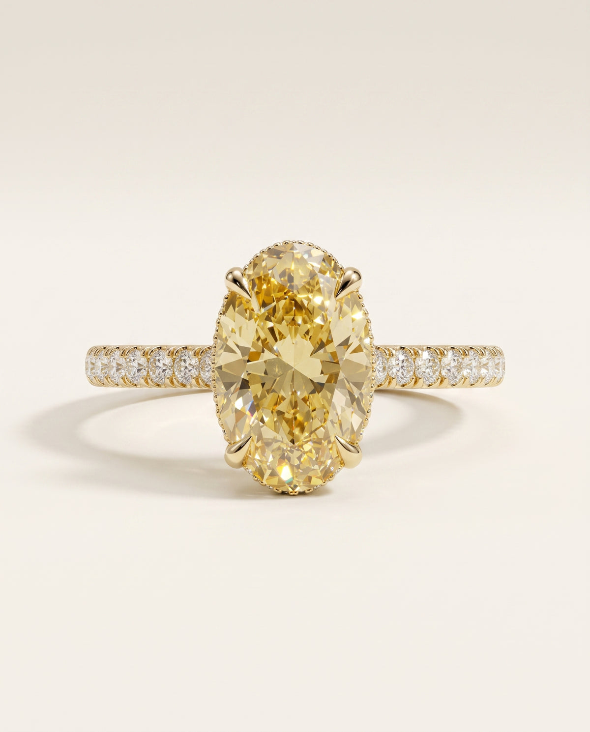 1 to 6 Carat Yellow Lab Grown Diamond Engagement Ring – Oval Cut Hidden Halo | Isla