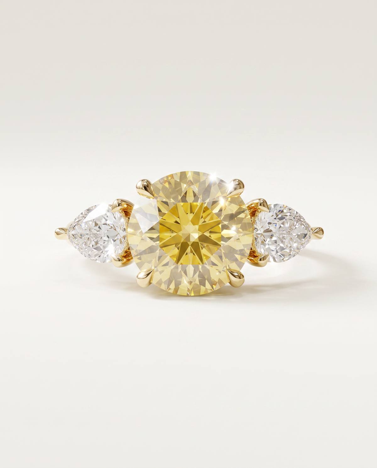 3 to 5 Carat Yellow Lab Grown Diamond Engagement Ring – Round Cut Three Stone | Cecelia