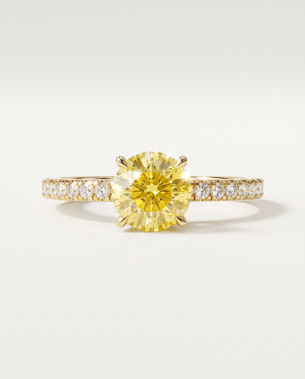 1 to 3.5 Carat Yellow Lab Grown Diamond Engagement Ring – Round Cut Pavé | Elise