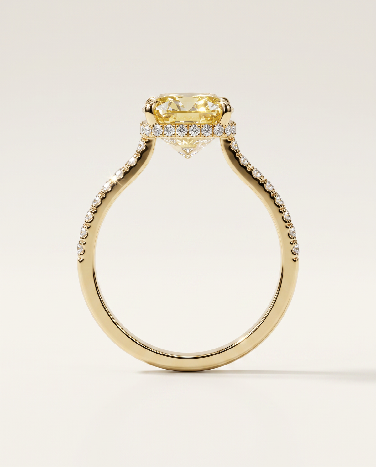 1 to 3.5 Carat Yellow Lab Grown Diamond Engagement Ring – Cushion Cut Hidden Halo | Vivienne