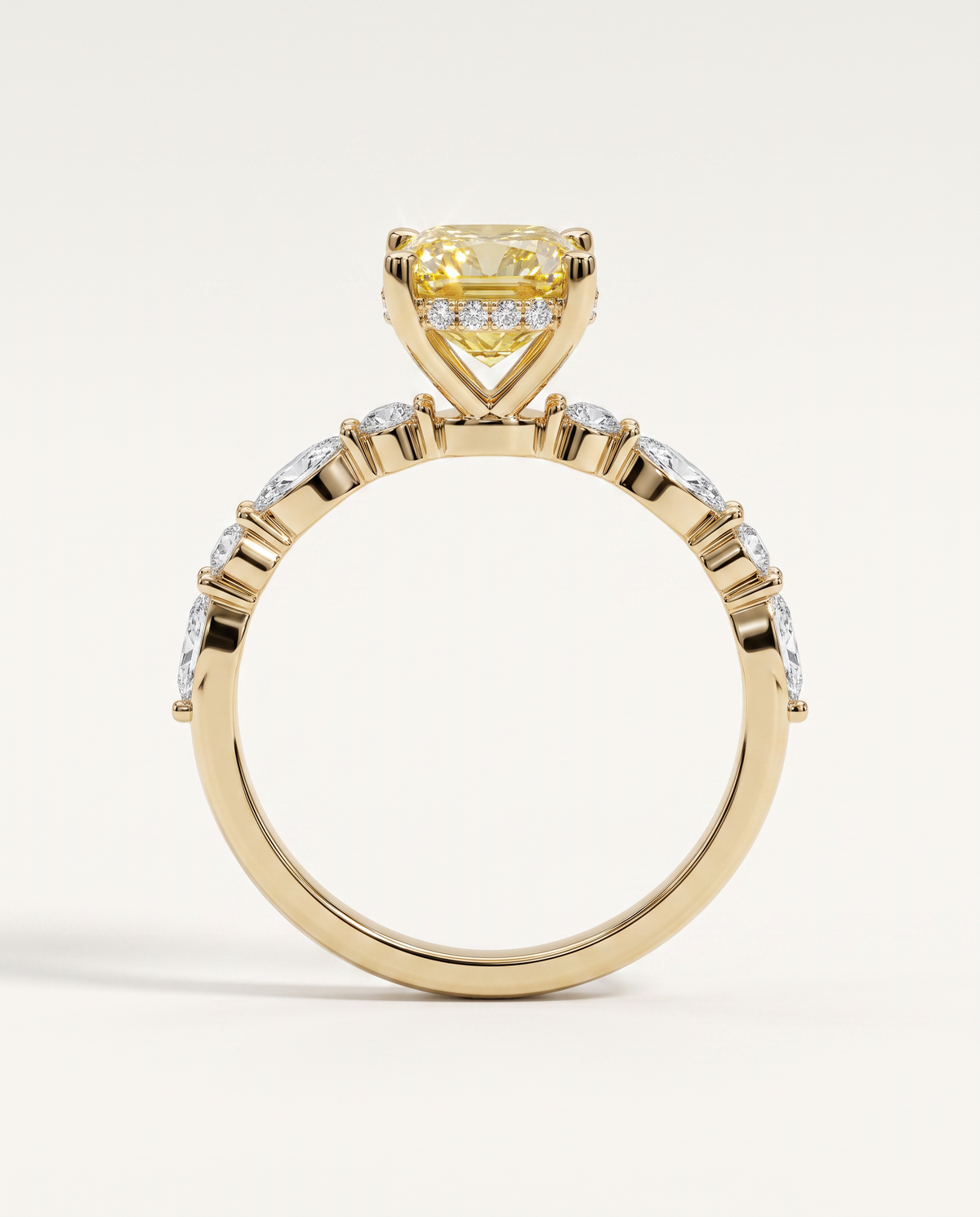 1 to 2.5 Carat Yellow Lab Grown Diamond Engagement Ring – Cushion Cut Hidden Halo | Rosalie