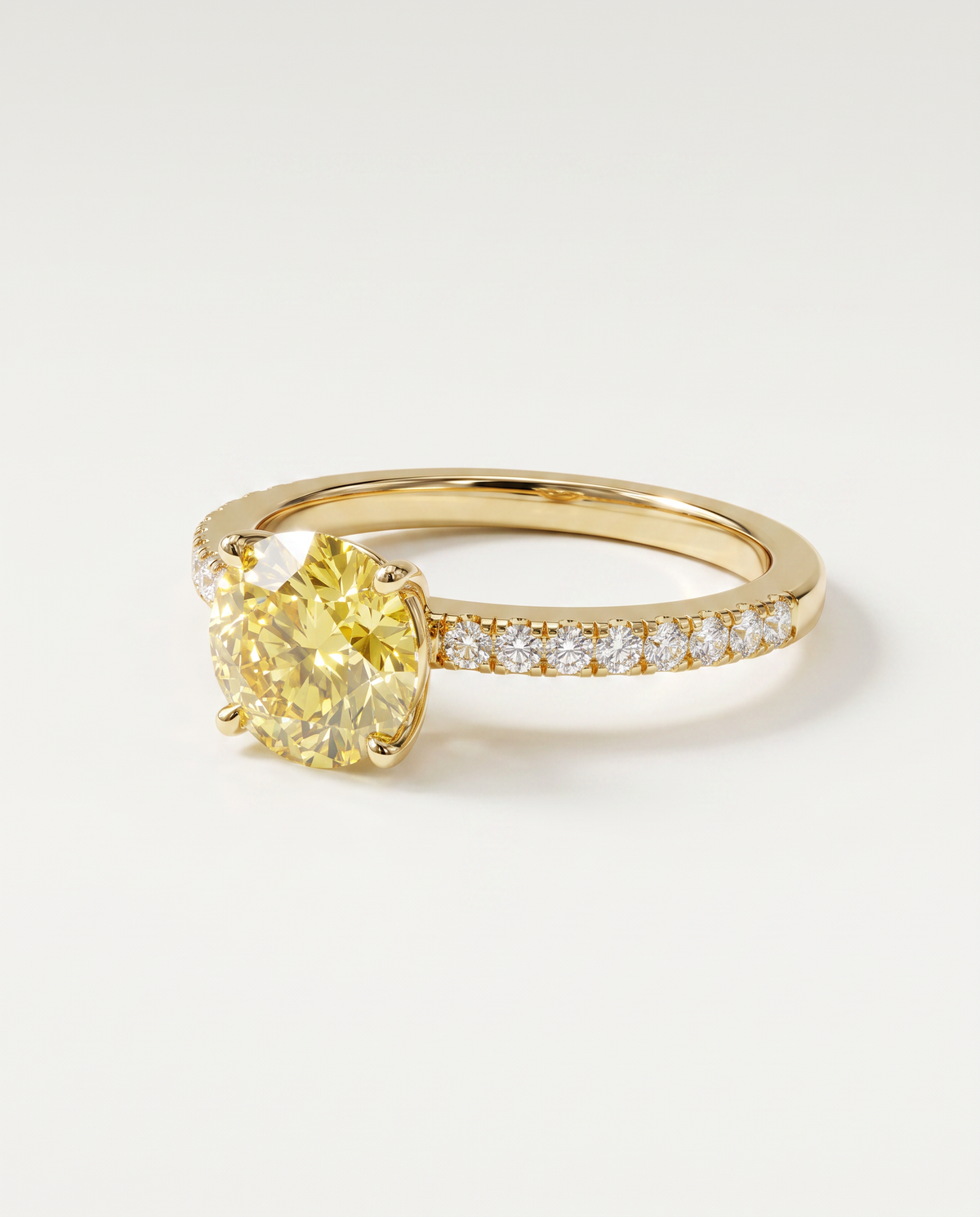 1 to 3.5 Carat Yellow Lab Grown Diamond Engagement Ring – Round Cut Pavé | Elise