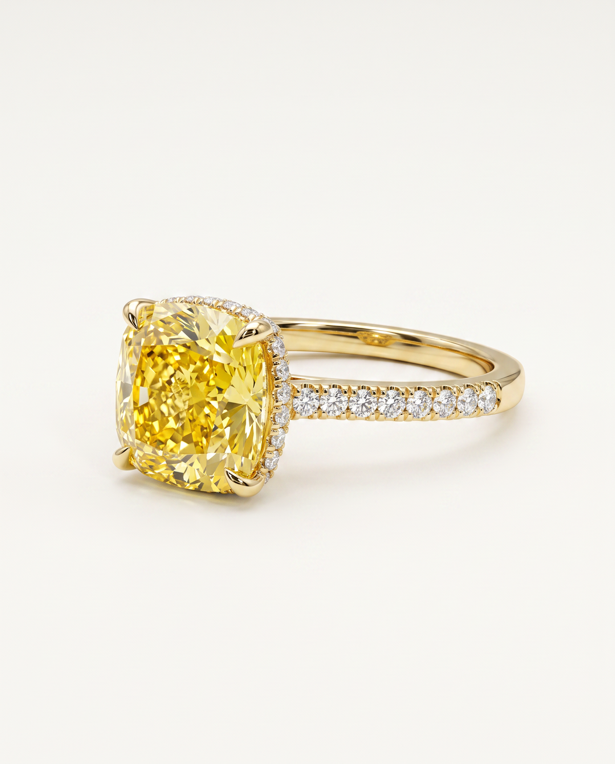 1 to 3.5 Carat Yellow Lab Grown Diamond Engagement Ring – Cushion Cut Hidden Halo | Vivienne