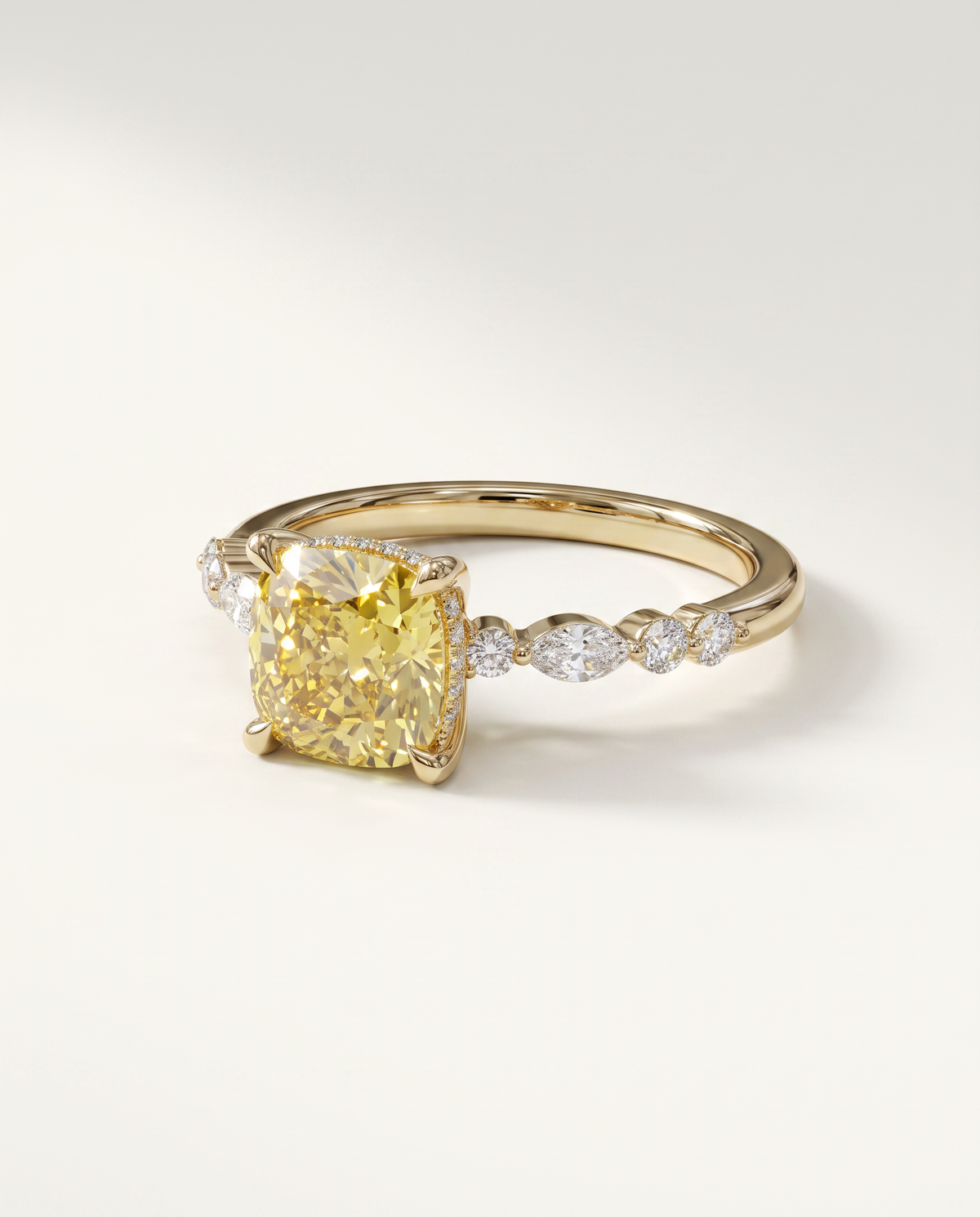 1 to 2.5 Carat Yellow Lab Grown Diamond Engagement Ring – Cushion Cut Hidden Halo | Rosalie