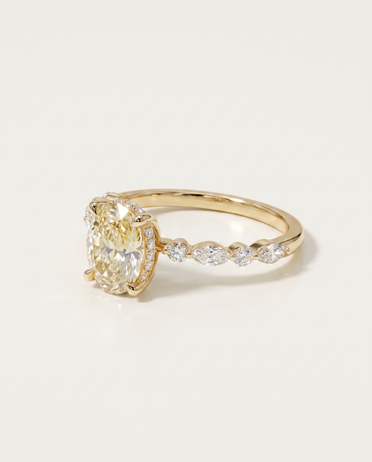 2 to 4 Carat Yellow Lab Grown Diamond Engagement Ring – Oval Cut Hidden Halo | Odette
