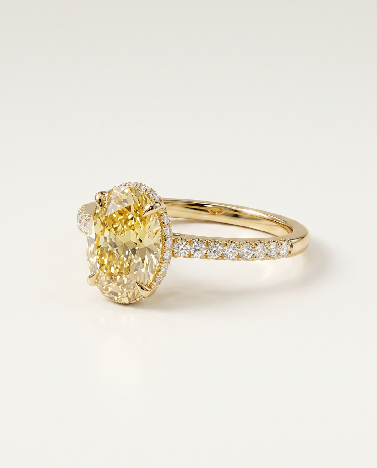 1 to 6 Carat Yellow Lab Grown Diamond Engagement Ring – Oval Cut Hidden Halo | Isla