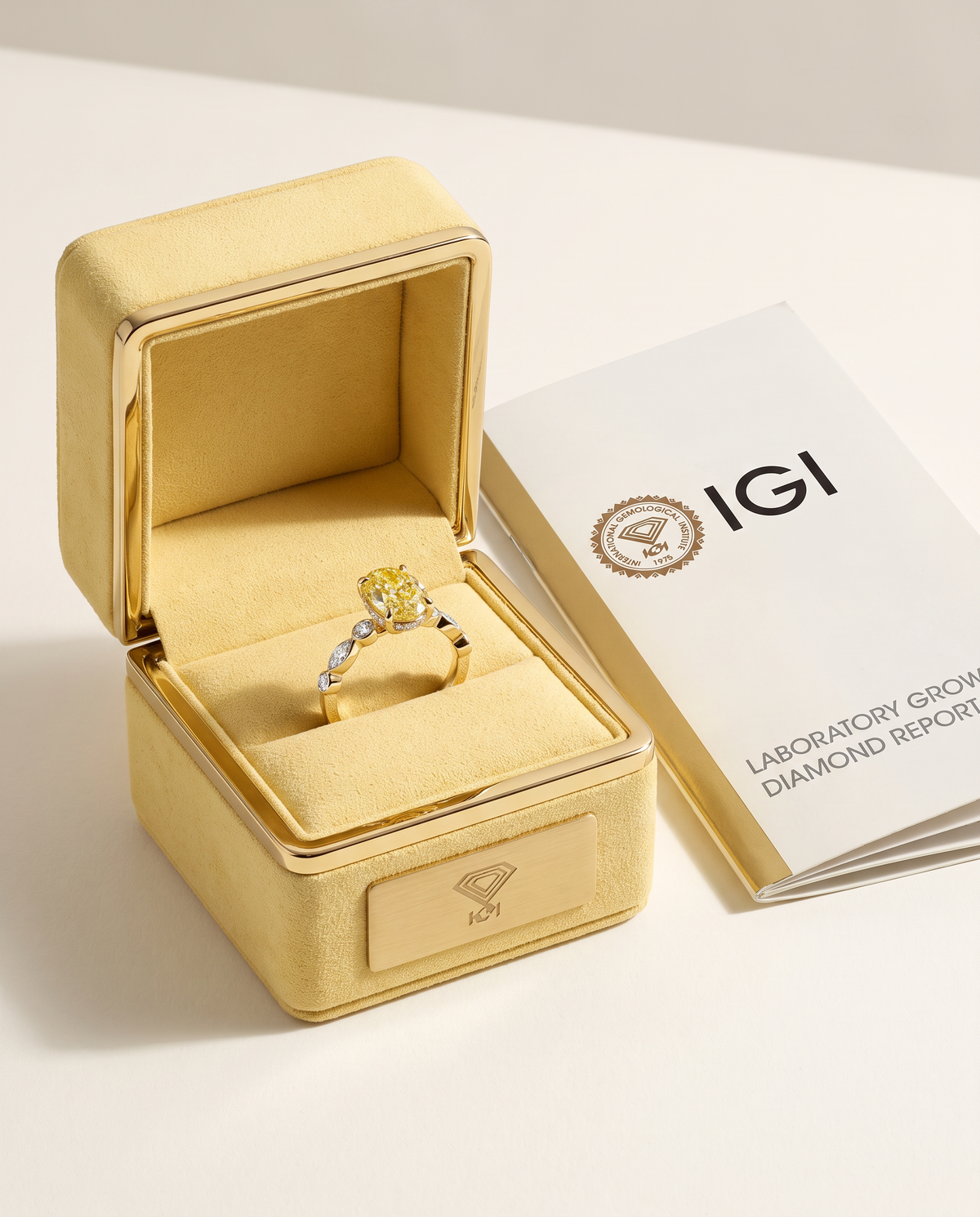 2 to 4 Carat Yellow Lab Grown Diamond Engagement Ring – Oval Cut Hidden Halo | Odette