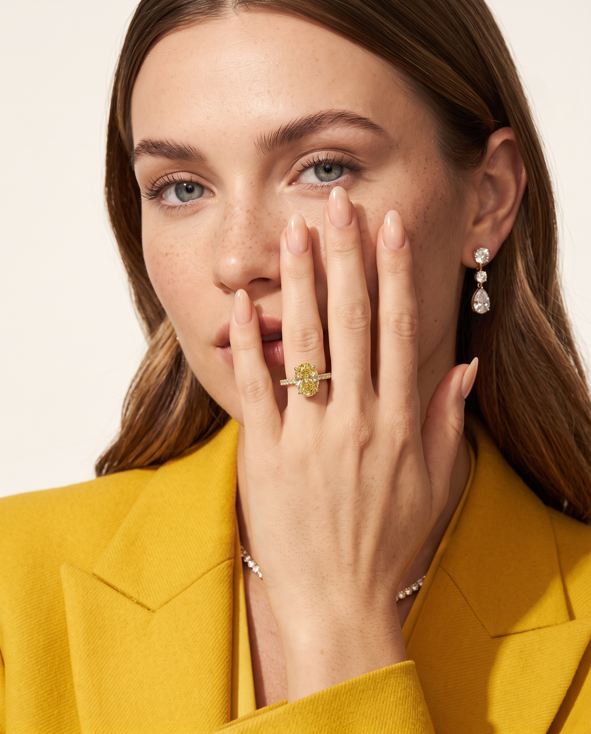 1 to 6 Carat Yellow Lab Grown Diamond Engagement Ring – Oval Cut Hidden Halo | Isla