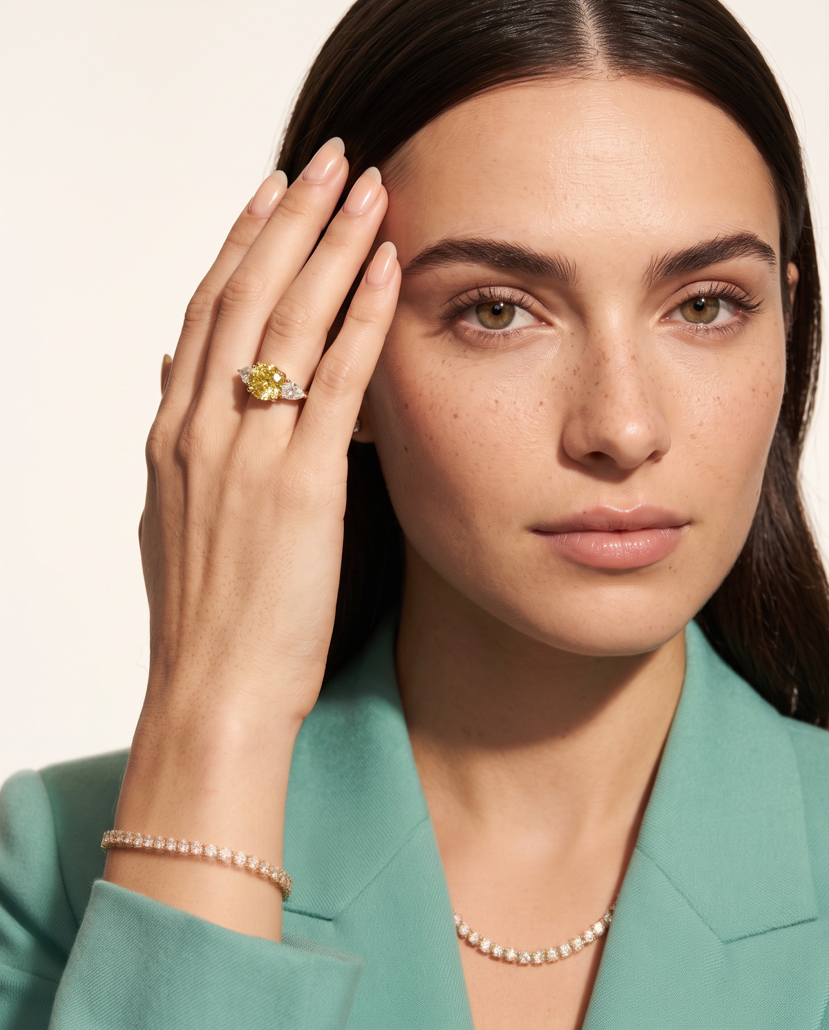 3 to 5 Carat Yellow Lab Grown Diamond Engagement Ring – Round Cut Three Stone | Cecelia