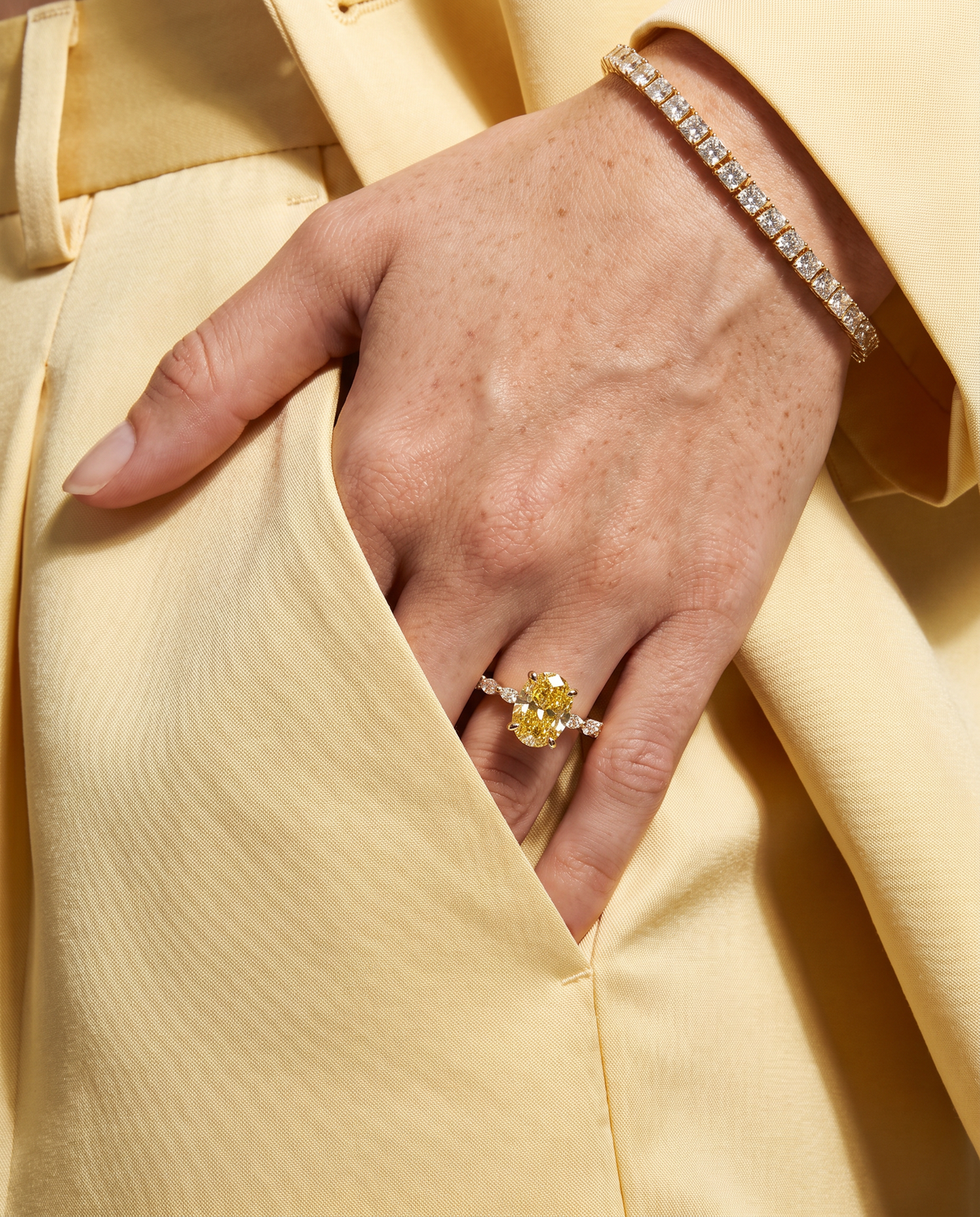 2 to 4 Carat Yellow Lab Grown Diamond Engagement Ring – Oval Cut Hidden Halo | Odette