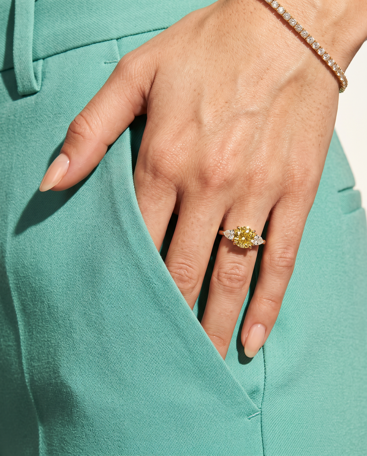 3 to 5 Carat Yellow Lab Grown Diamond Engagement Ring – Round Cut Three Stone | Cecelia