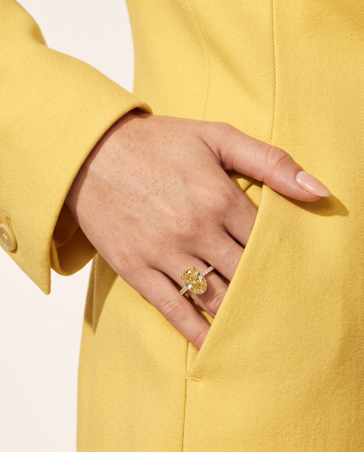 1 to 6 Carat Yellow Lab Grown Diamond Engagement Ring – Oval Cut Hidden Halo | Isla