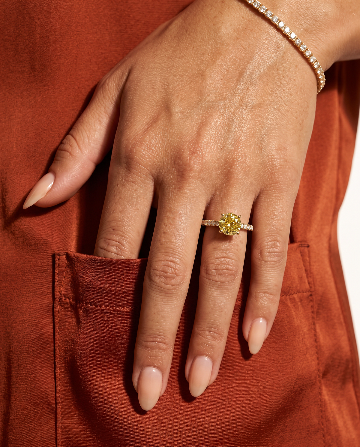 1 to 3.5 Carat Yellow Lab Grown Diamond Engagement Ring – Round Cut Pavé | Elise
