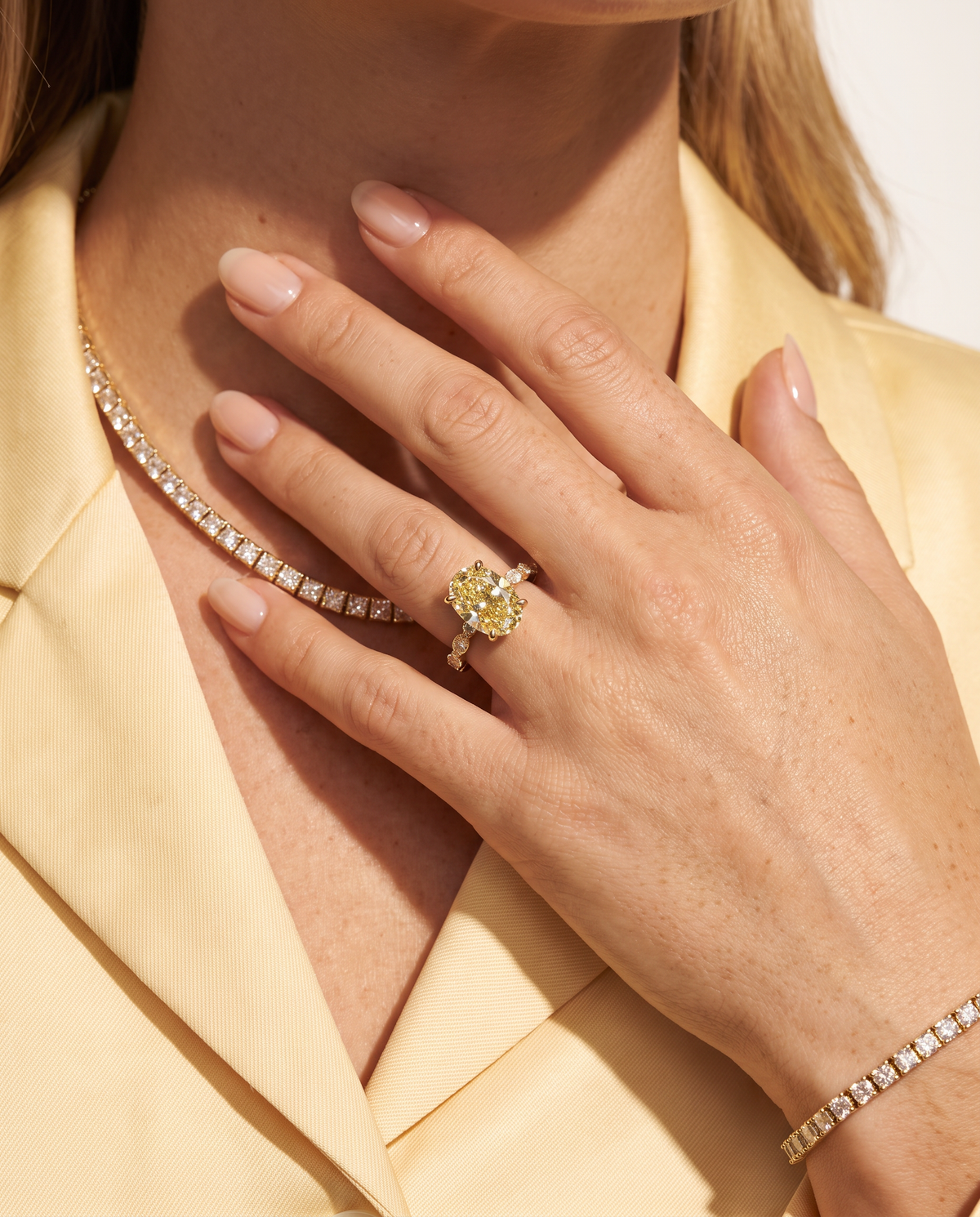2 to 4 Carat Yellow Lab Grown Diamond Engagement Ring – Oval Cut Hidden Halo | Odette