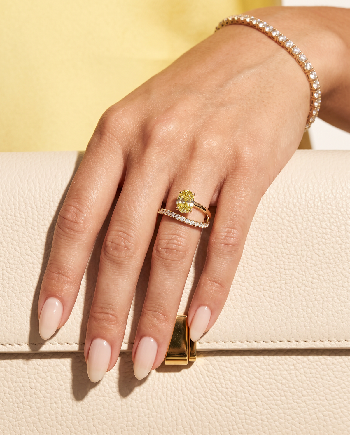 1 to 2 Carat Yellow Lab Grown Diamond Engagement Ring – Oval Cut Pavé Bypass | Amara