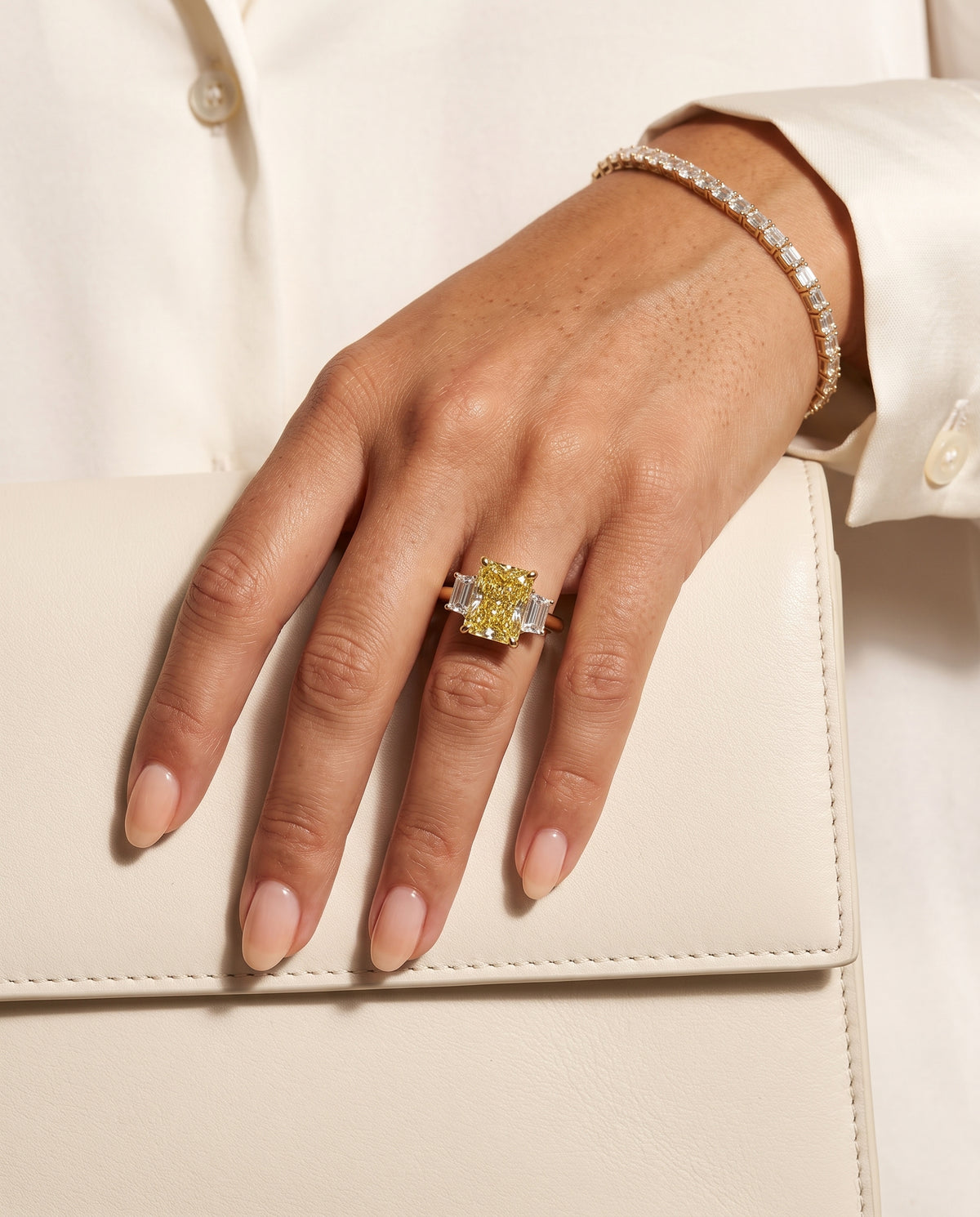 2 to 7 Carat Yellow Lab Grown Diamond Engagement Ring – Radiant Cut Three Stone | Aurelia