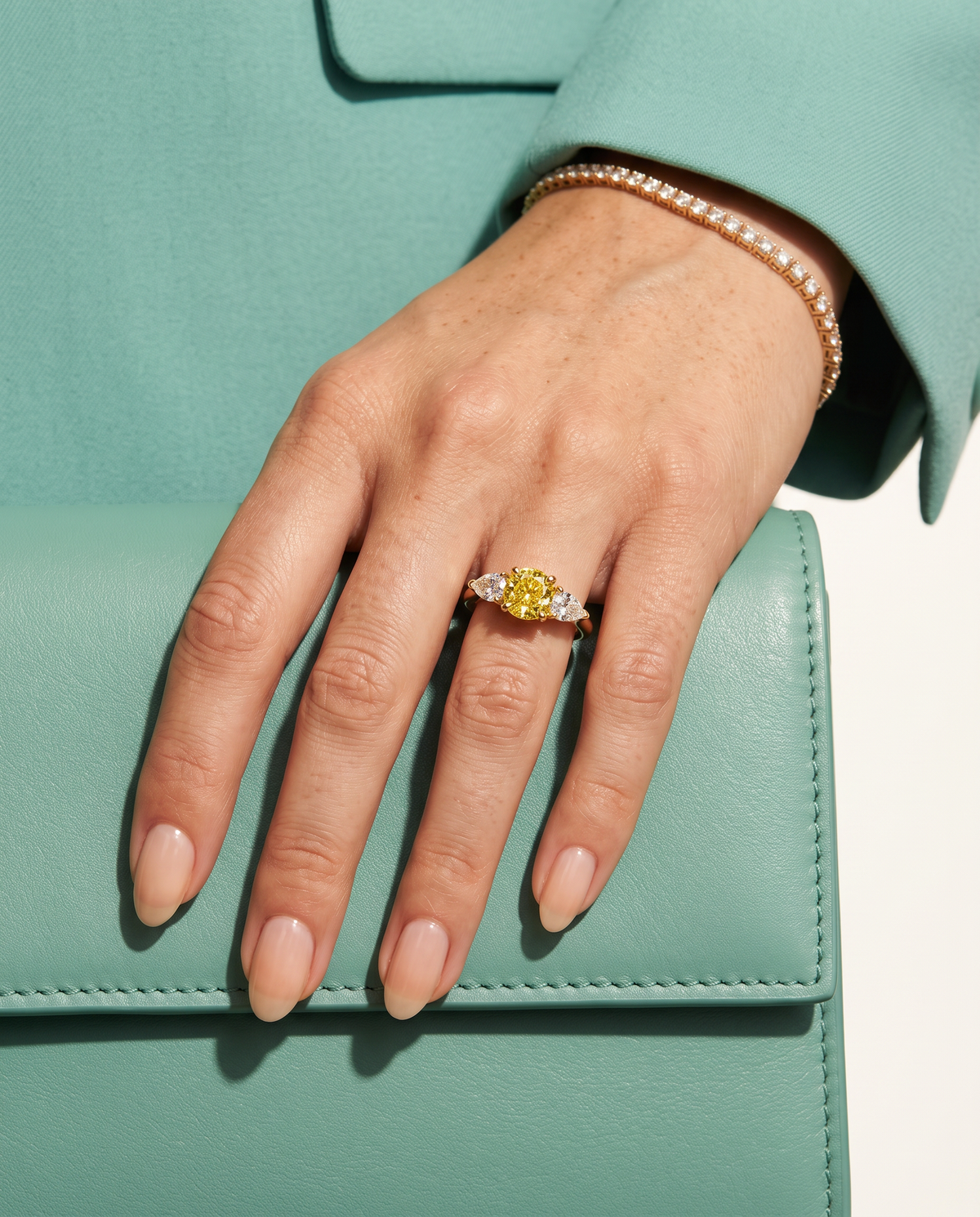 3 to 5 Carat Yellow Lab Grown Diamond Engagement Ring – Round Cut Three Stone | Cecelia