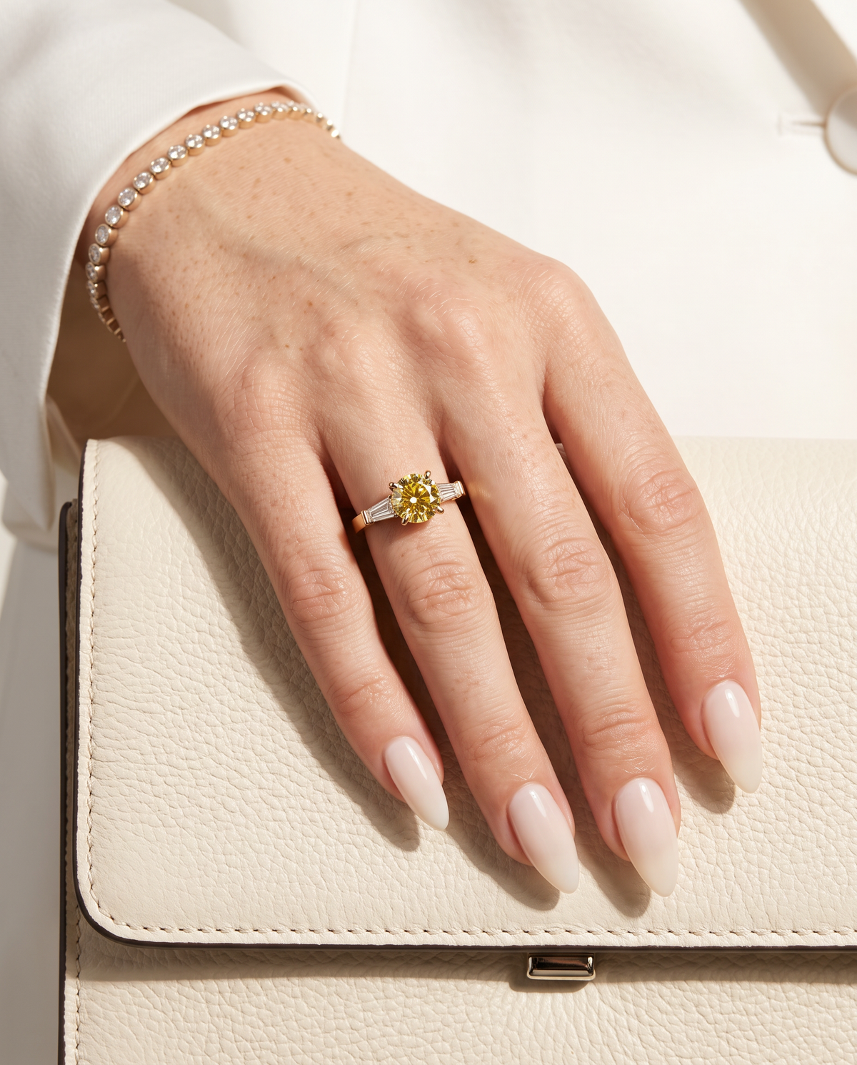 2 to 5 Carat Yellow Lab Grown Diamond Engagement Ring – Round Cut Three Stone | Cordelia