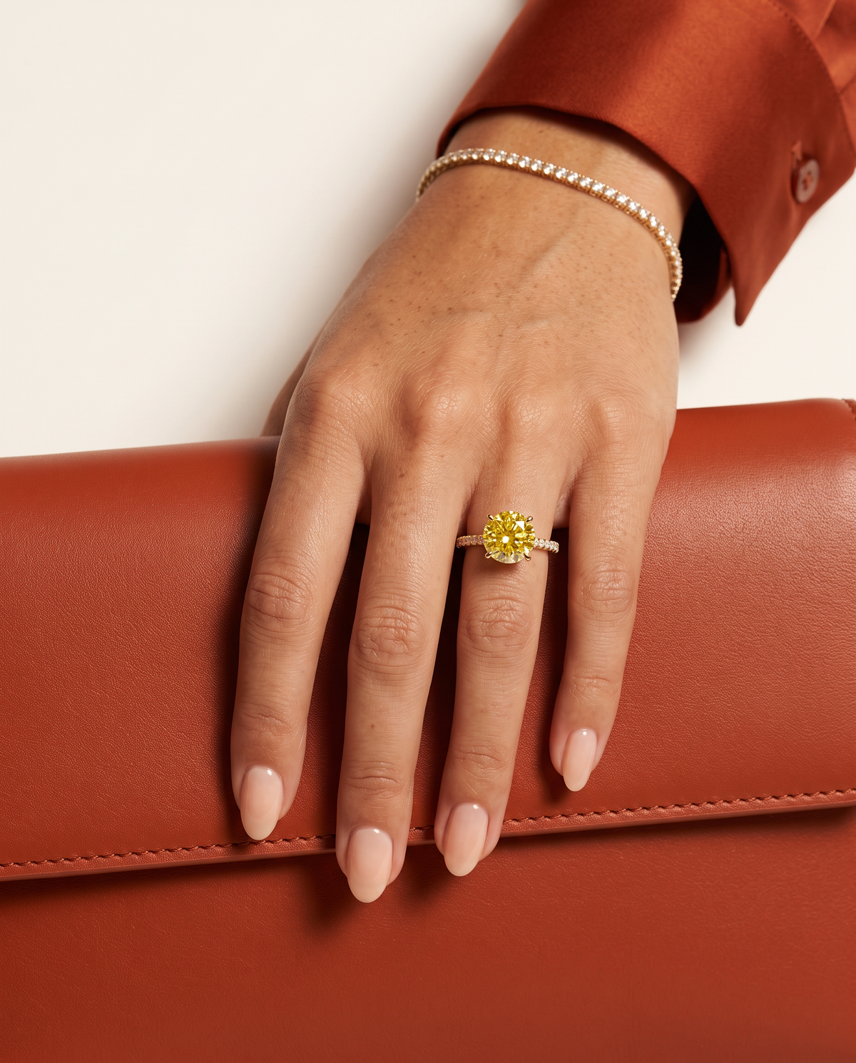 1 to 3.5 Carat Yellow Lab Grown Diamond Engagement Ring – Round Cut Pavé | Elise