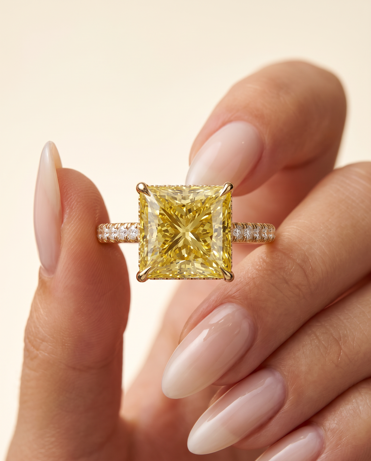 2 to 4 Carat Yellow Lab Grown Diamond Engagement Ring – Princess Cut Hidden Halo | Adele