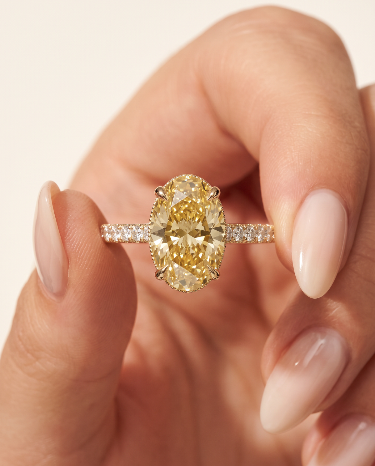 1 to 6 Carat Yellow Lab Grown Diamond Engagement Ring – Oval Cut Hidden Halo | Isla
