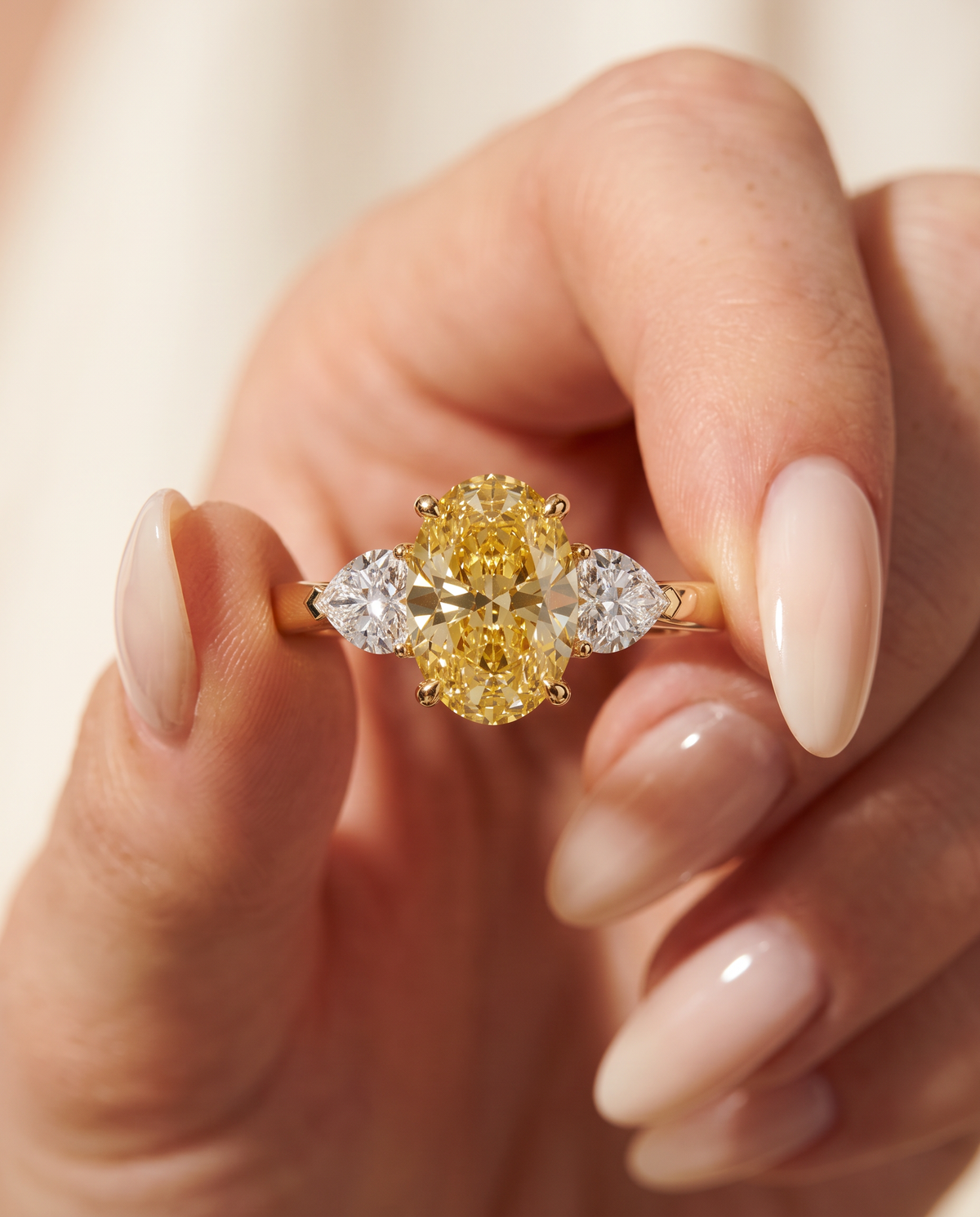 3 to 5 Carat Yellow Lab Grown Diamond Engagement Ring – Oval Cut Three Stone | Juliet