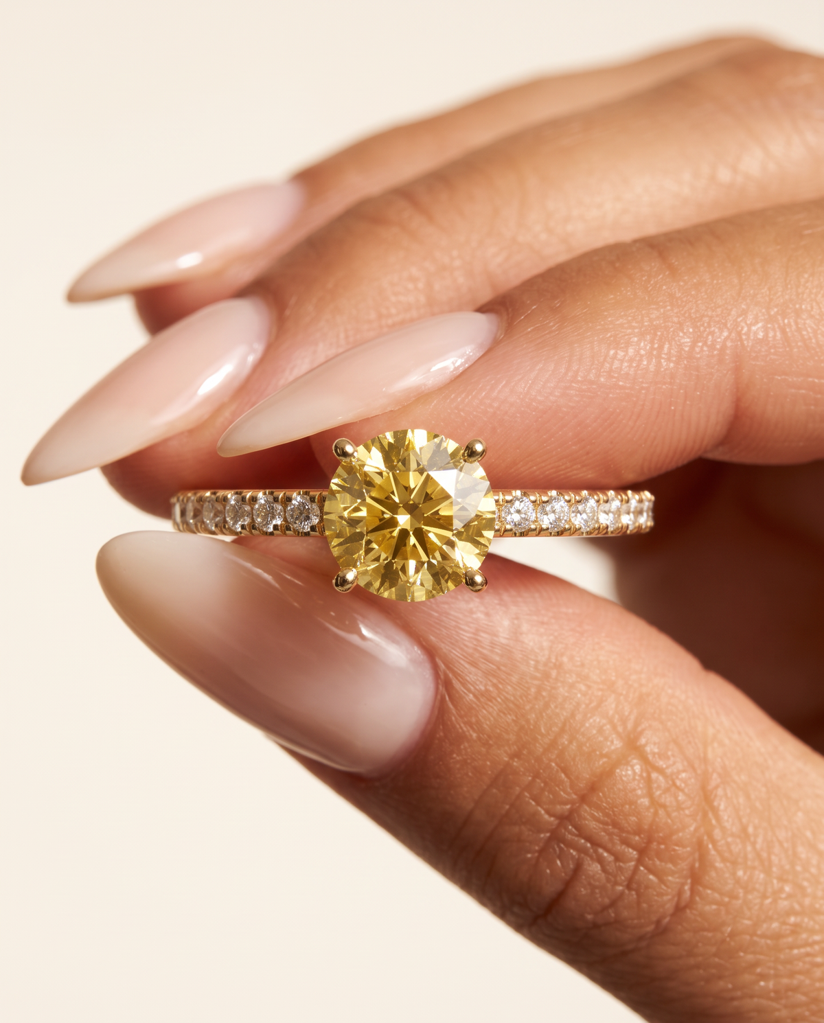 1 to 3.5 Carat Yellow Lab Grown Diamond Engagement Ring – Round Cut Pavé | Elise