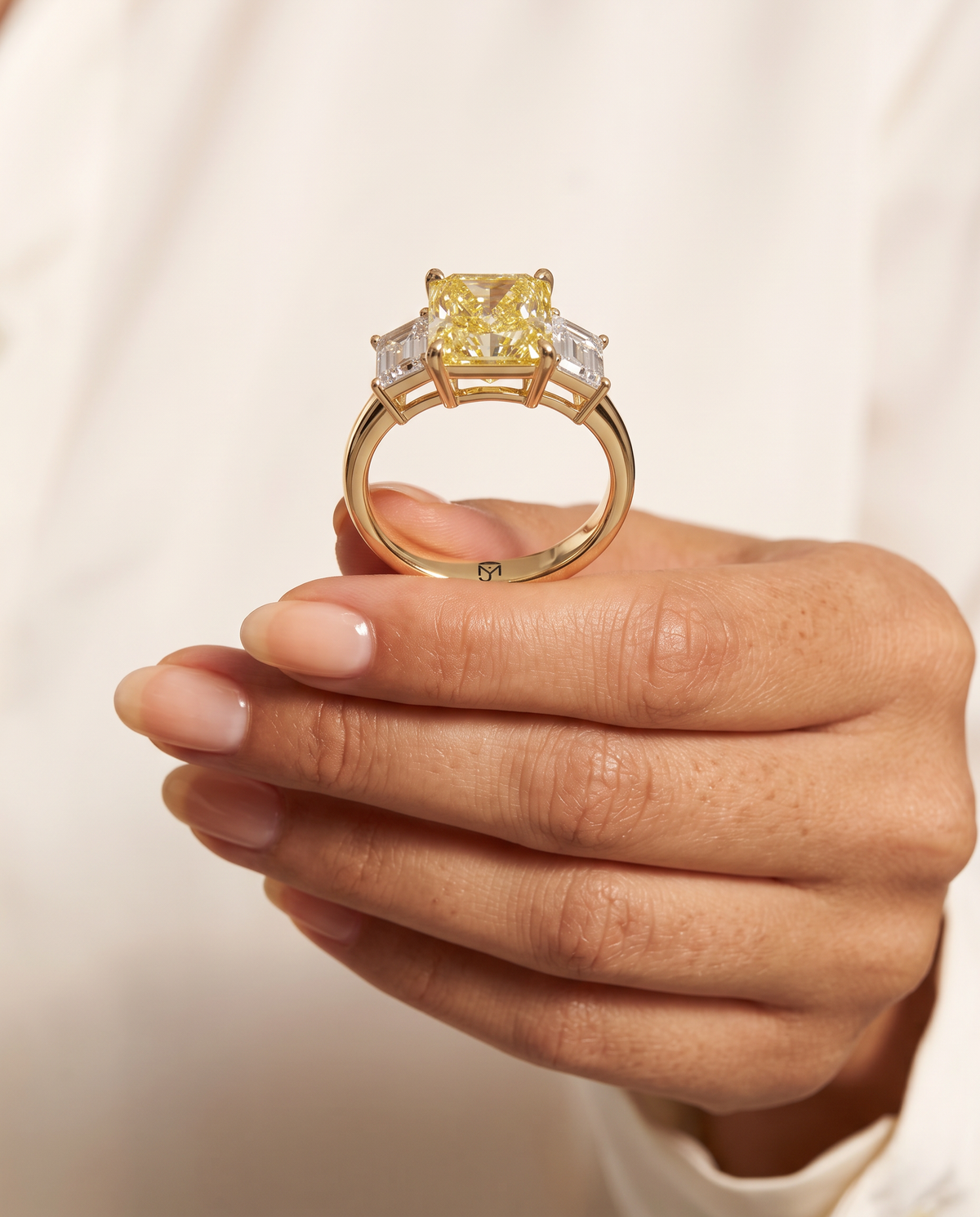 2 to 7 Carat Yellow Lab Grown Diamond Engagement Ring – Radiant Cut Three Stone | Aurelia