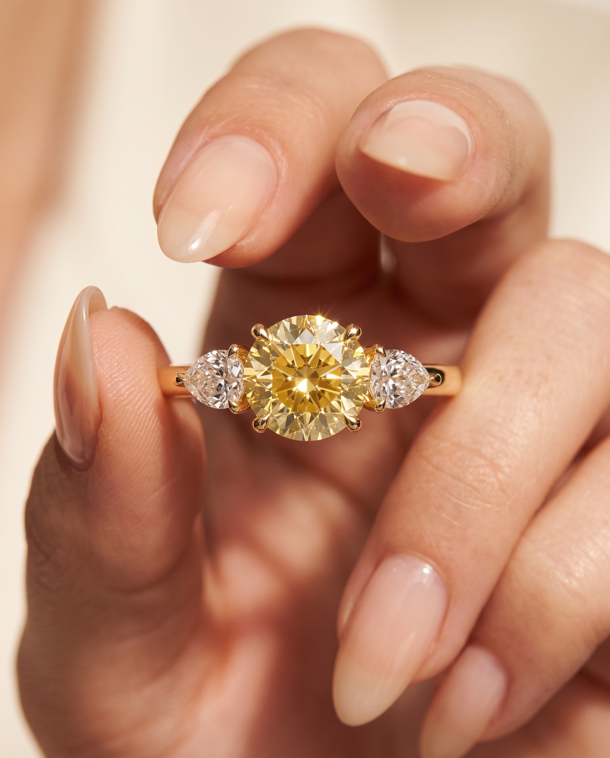 3 to 5 Carat Yellow Lab Grown Diamond Engagement Ring – Round Cut Three Stone | Cecelia