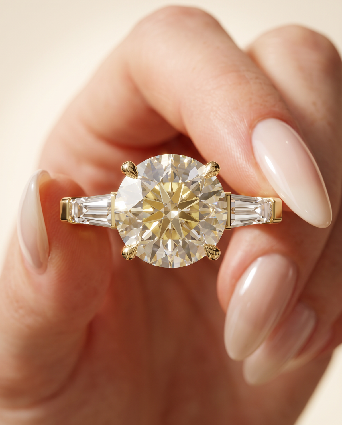 2 to 5 Carat Yellow Lab Grown Diamond Engagement Ring – Round Cut Three Stone | Cordelia