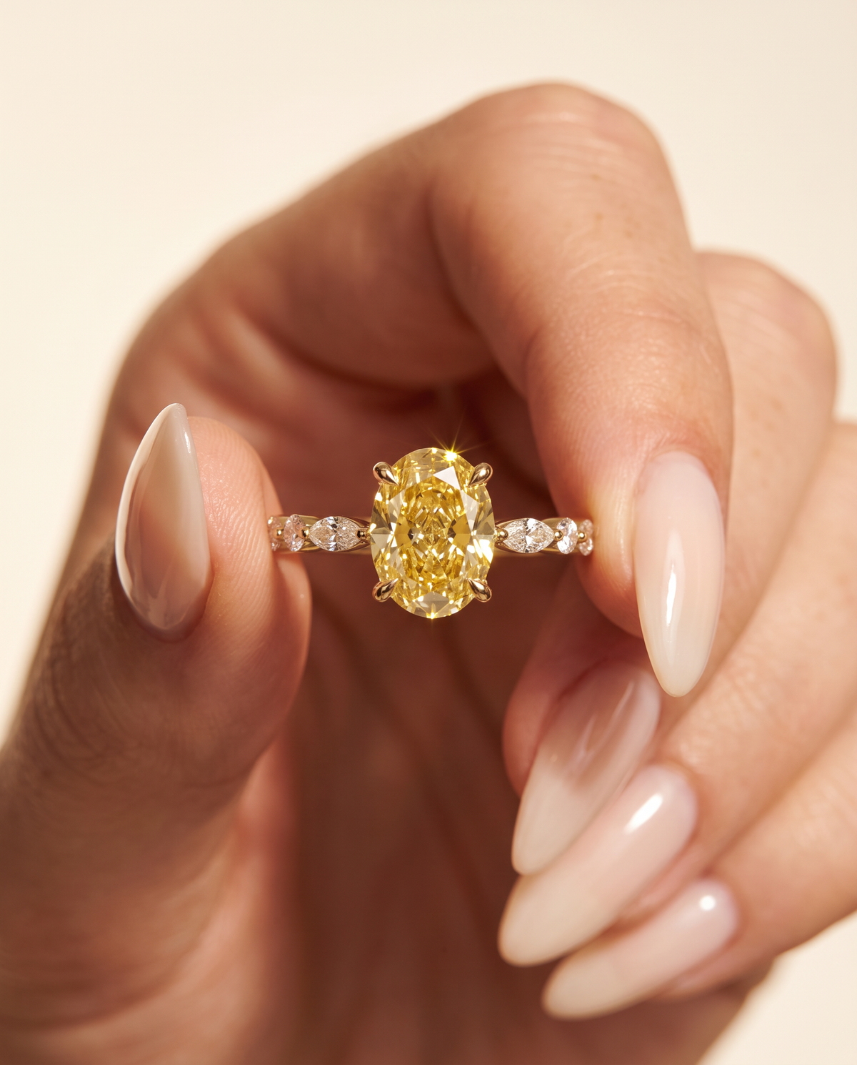 2 to 4 Carat Yellow Lab Grown Diamond Engagement Ring – Oval Cut Hidden Halo | Odette