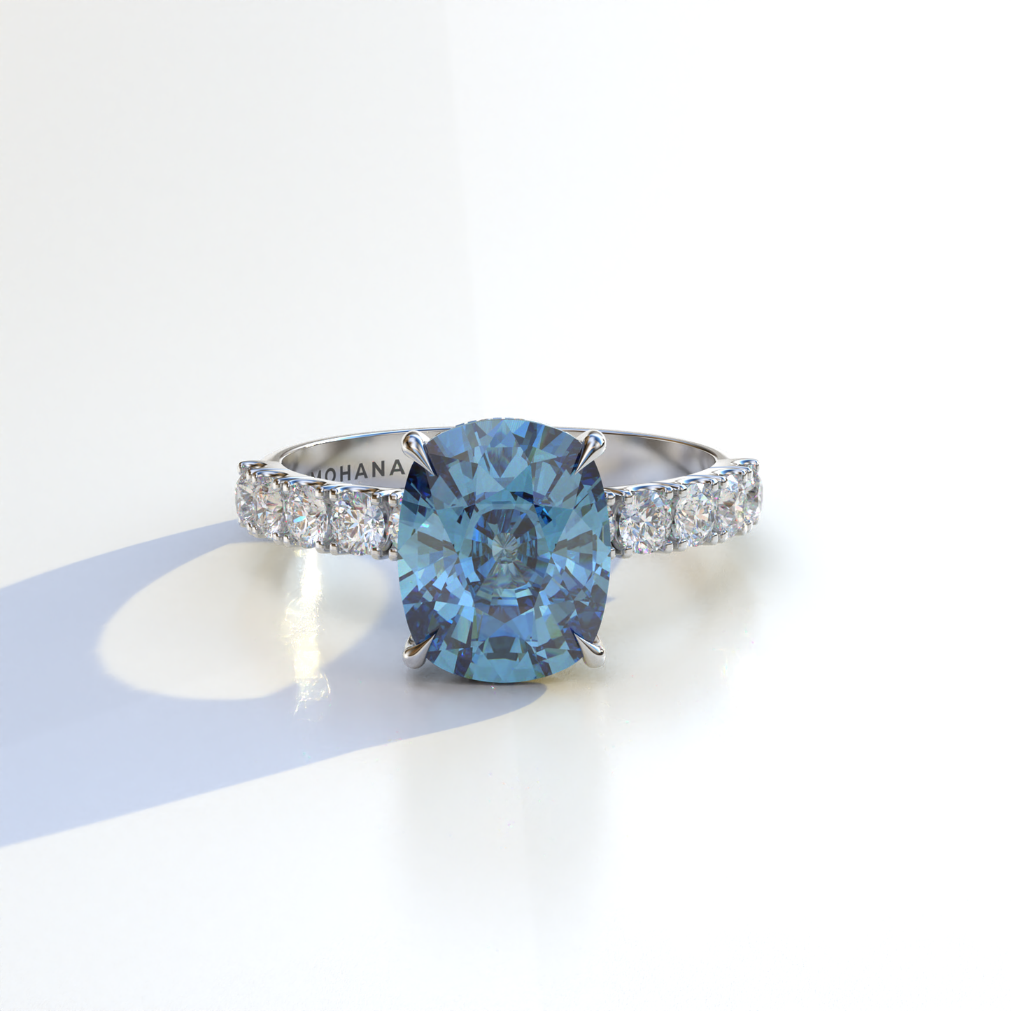 4 Carat Blue Cushion Cut Hidden Halo Eternity Lab Diamond Engagement Ring - Sandrine