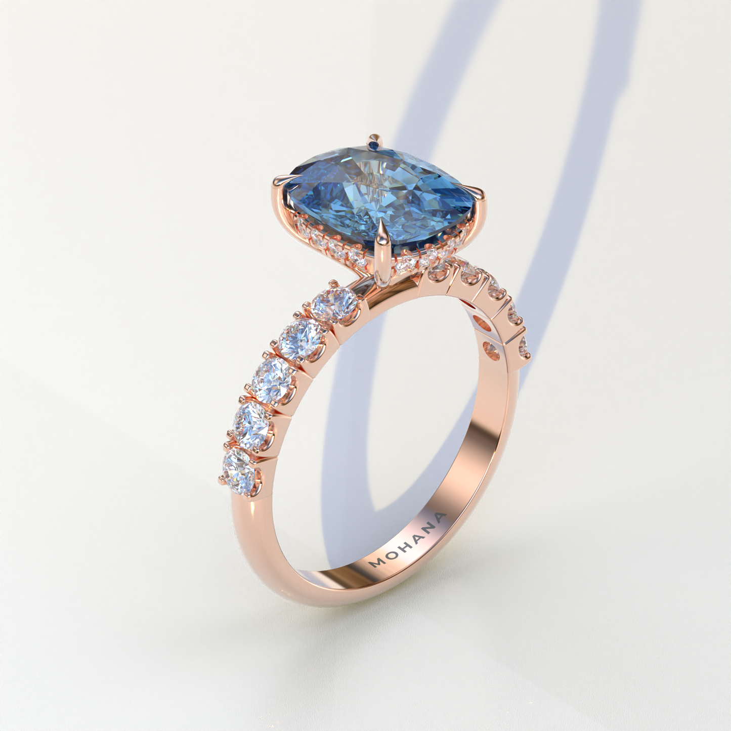 4 Carat Blue Cushion Cut Hidden Halo Eternity Lab Diamond Engagement Ring - Sandrine