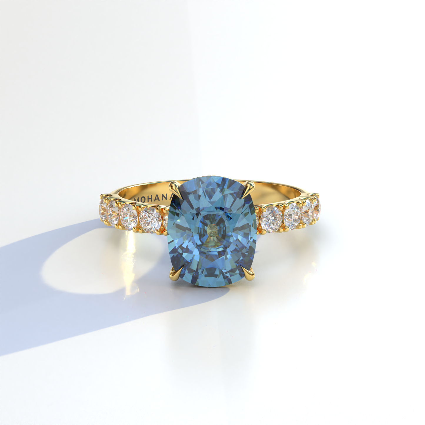 4 Carat Blue Cushion Cut Hidden Halo Eternity Lab Diamond Engagement Ring - Sandrine