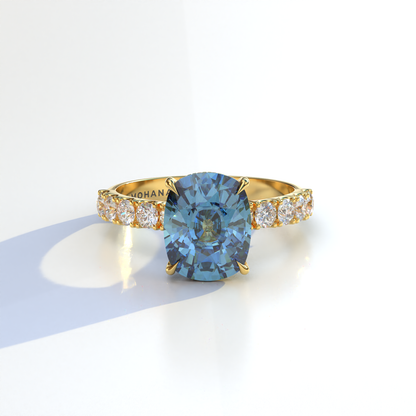4 Carat Blue Cushion Cut Hidden Halo Eternity Lab Diamond Engagement Ring - Sandrine