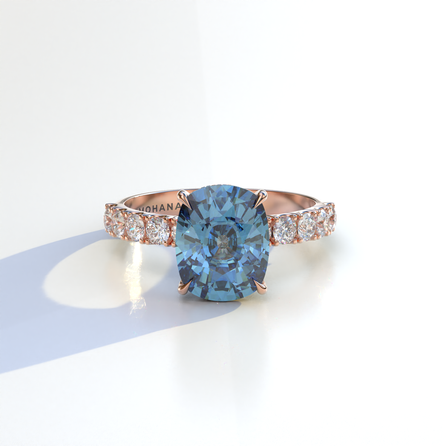 4 Carat Blue Cushion Cut Hidden Halo Eternity Lab Diamond Engagement Ring - Sandrine