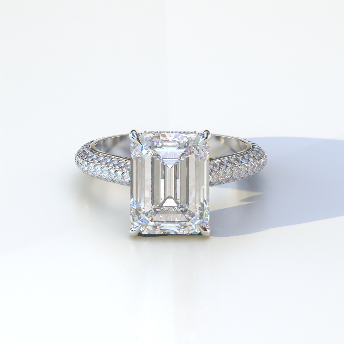 3 Carat Emerald Cut Hidden Halo & Pave Set Lab Diamond Ring - Emme
