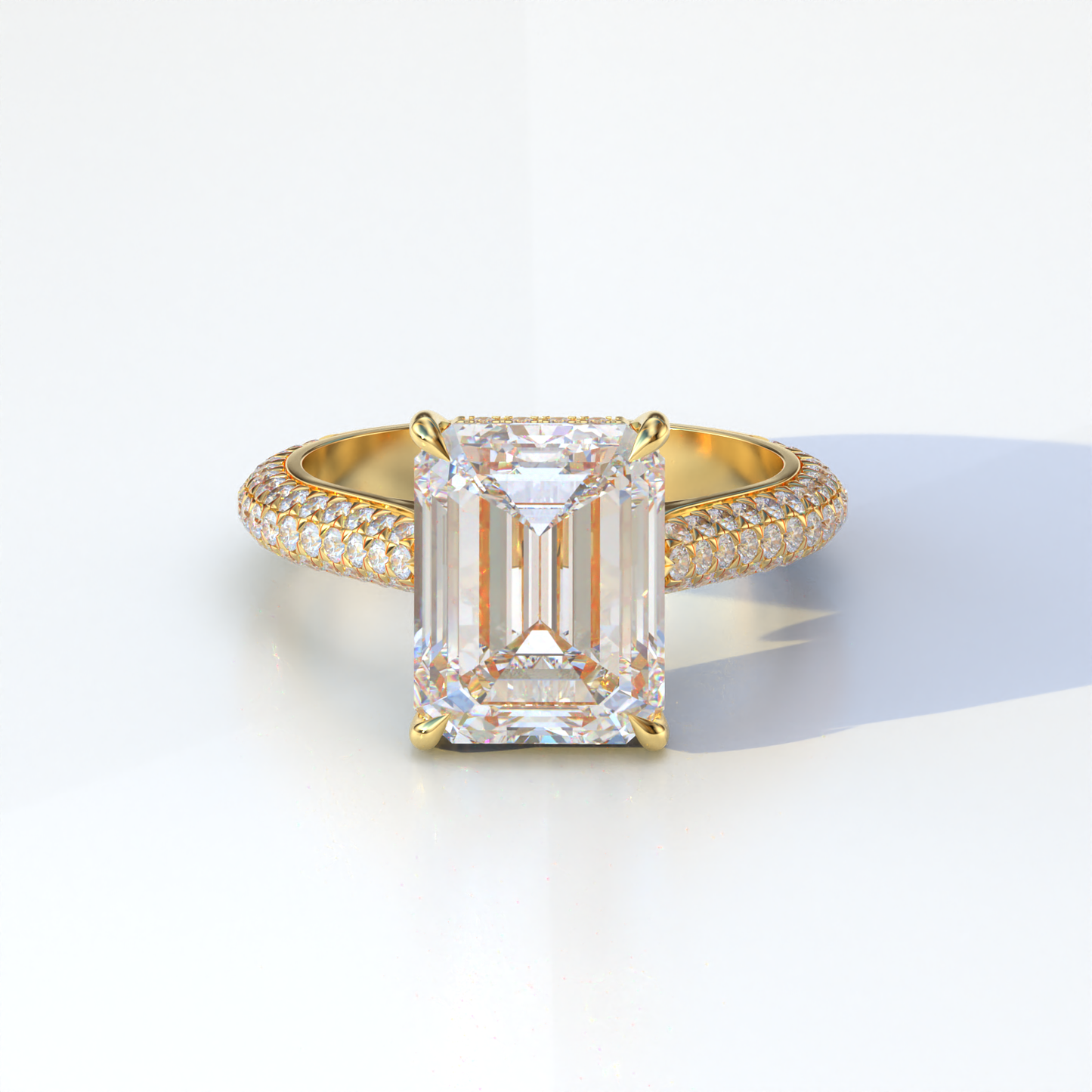 3 Carat Emerald Cut Hidden Halo & Pave Set Lab Diamond Ring - Emme