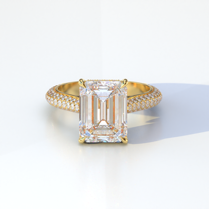 3 Carat Emerald Cut Hidden Halo & Pave Set Lab Diamond Ring - Emme