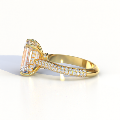 3 Carat Emerald Cut Hidden Halo & Pave Set Lab Diamond Ring - Emme