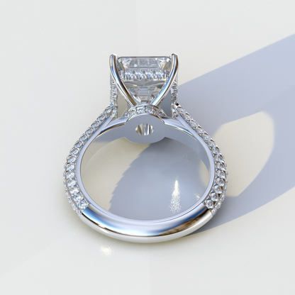 3 Carat Emerald Cut Hidden Halo & Pave Set Lab Diamond Ring - Emme