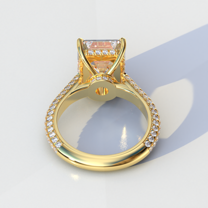 3 Carat Emerald Cut Hidden Halo & Pave Set Lab Diamond Ring - Emme