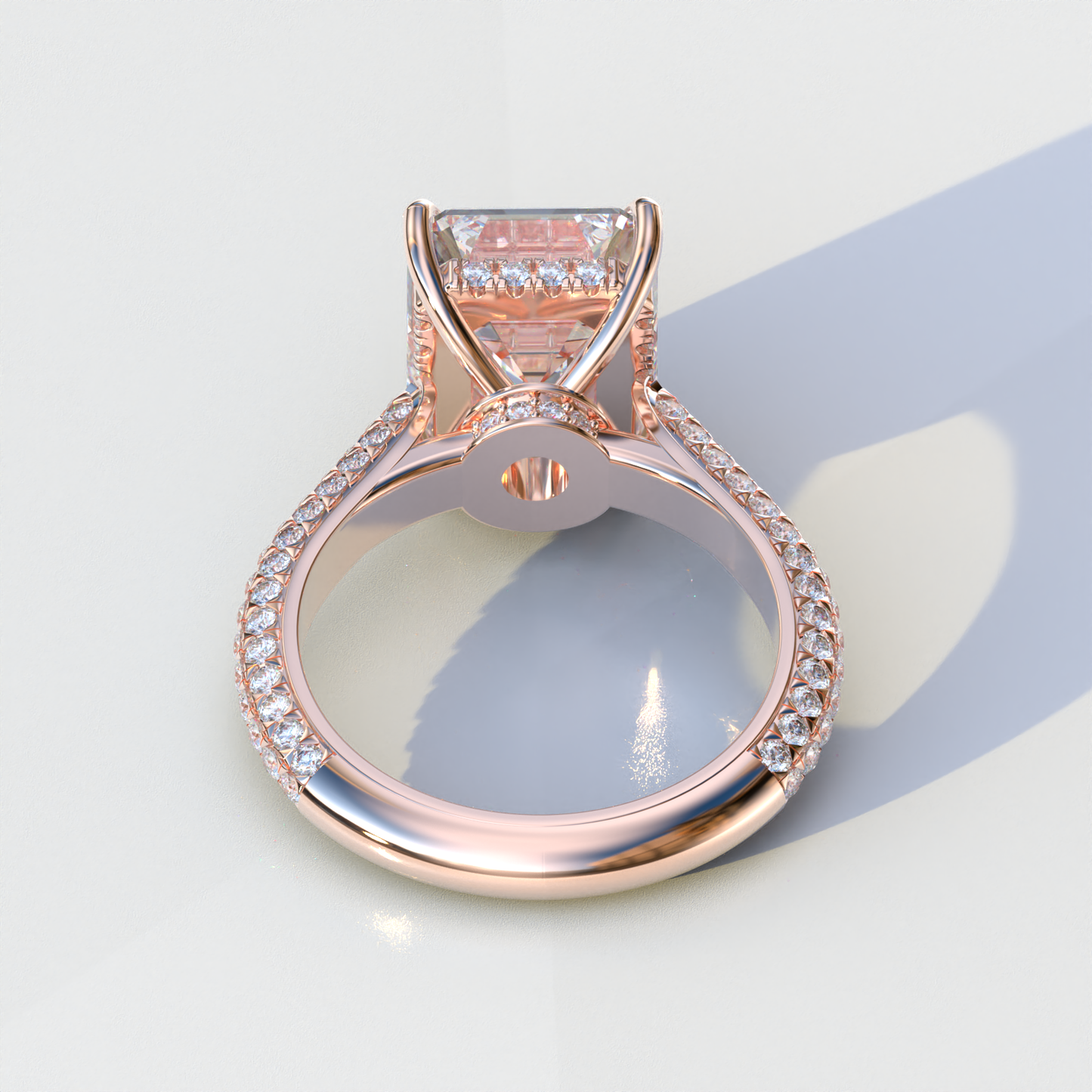 3 Carat Emerald Cut Hidden Halo & Pave Set Lab Diamond Ring - Emme