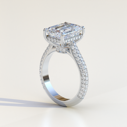 3 Carat Emerald Cut Hidden Halo & Pave Set Lab Diamond Ring - Emme