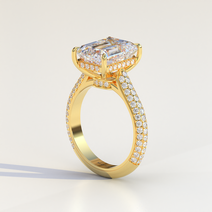 3 Carat Emerald Cut Hidden Halo & Pave Set Lab Diamond Ring - Emme