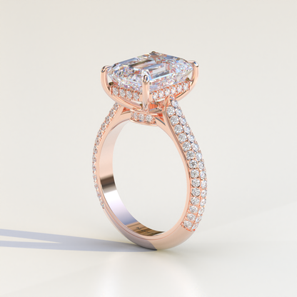 3 Carat Emerald Cut Hidden Halo & Pave Set Lab Diamond Ring - Emme