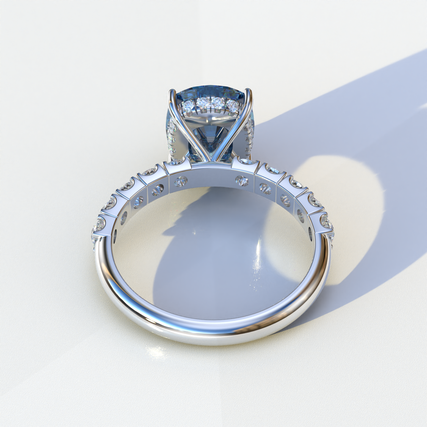 4 Carat Blue Cushion Cut Hidden Halo Eternity Lab Diamond Engagement Ring - Sandrine